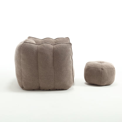 Soft Bean Bag Chair with Footstool Beige