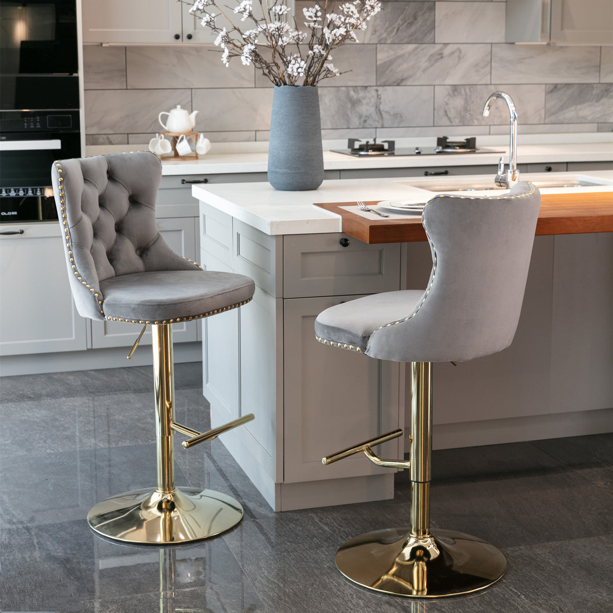 Adjustable Chrome Bar Stools Set of 2 Gray