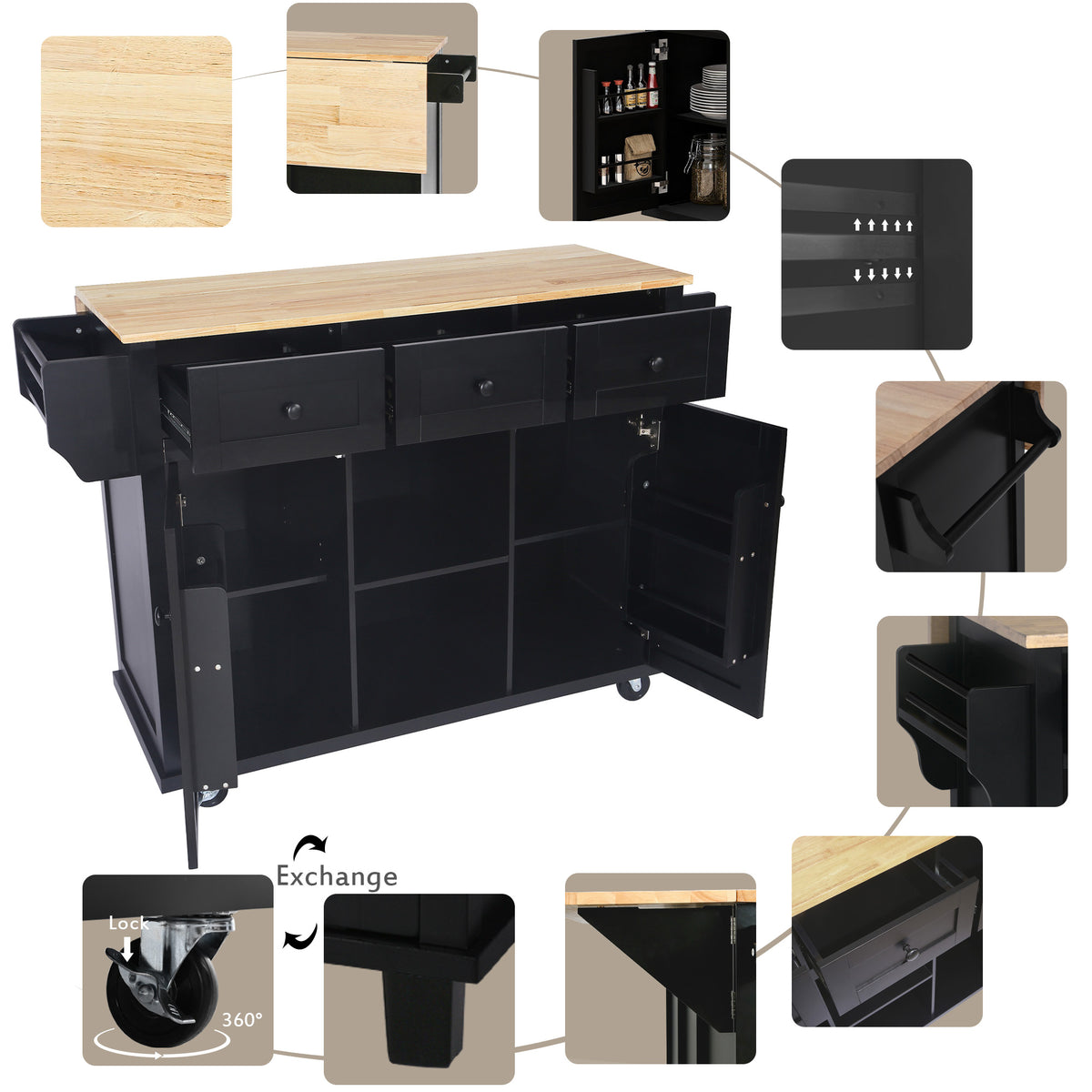 Kitchen Island Cart Black