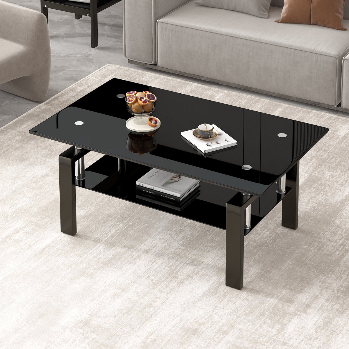 Black Glass Coffee Table – 2 Layer