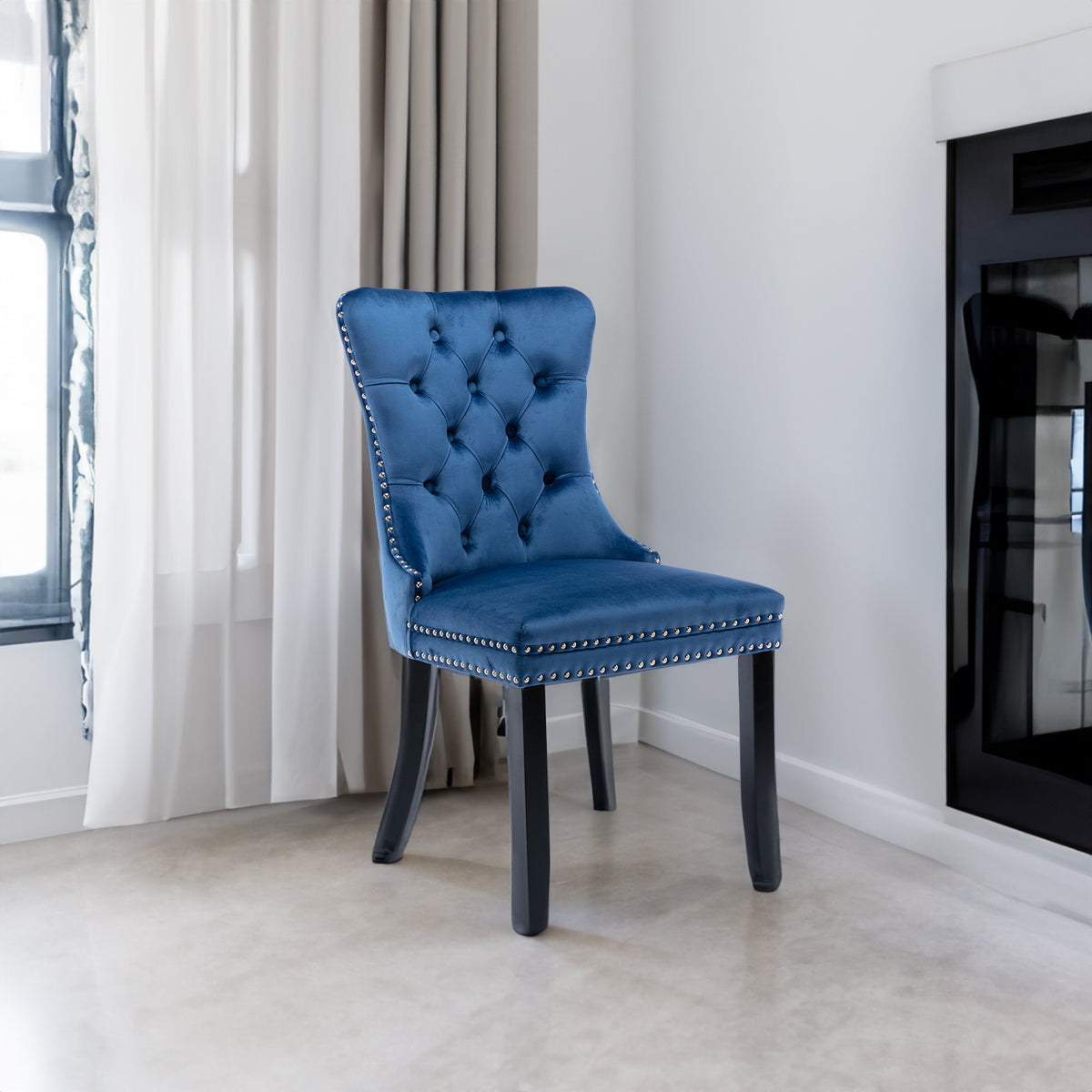 Tufted Velvet Dining Chair Set (2 pcs) – Blue