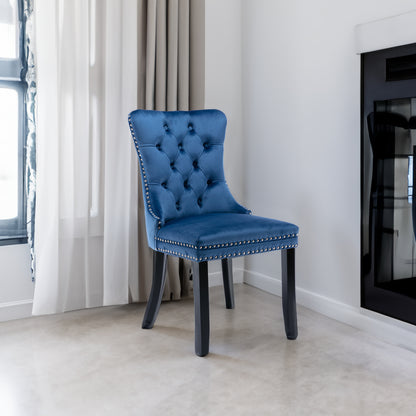 Tufted Velvet Dining Chair Set (2 pcs) – Blue