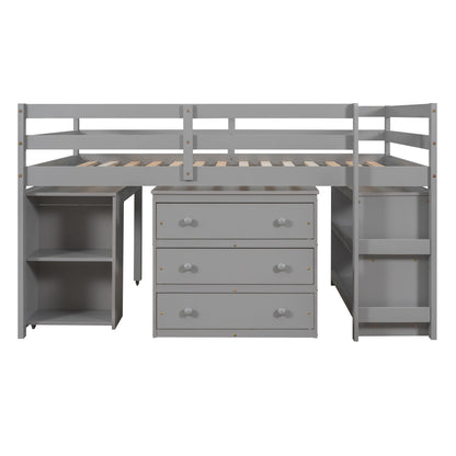 Full Loft Bed with Rolling Desk White