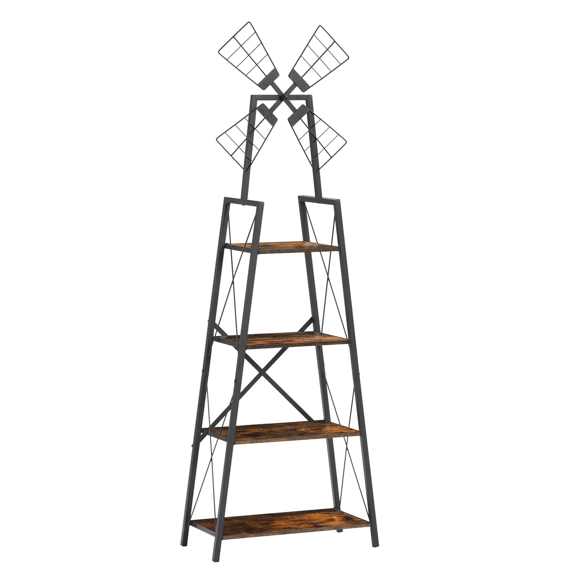 Narrow 4-Tier Display Shelf – Rustic Brown