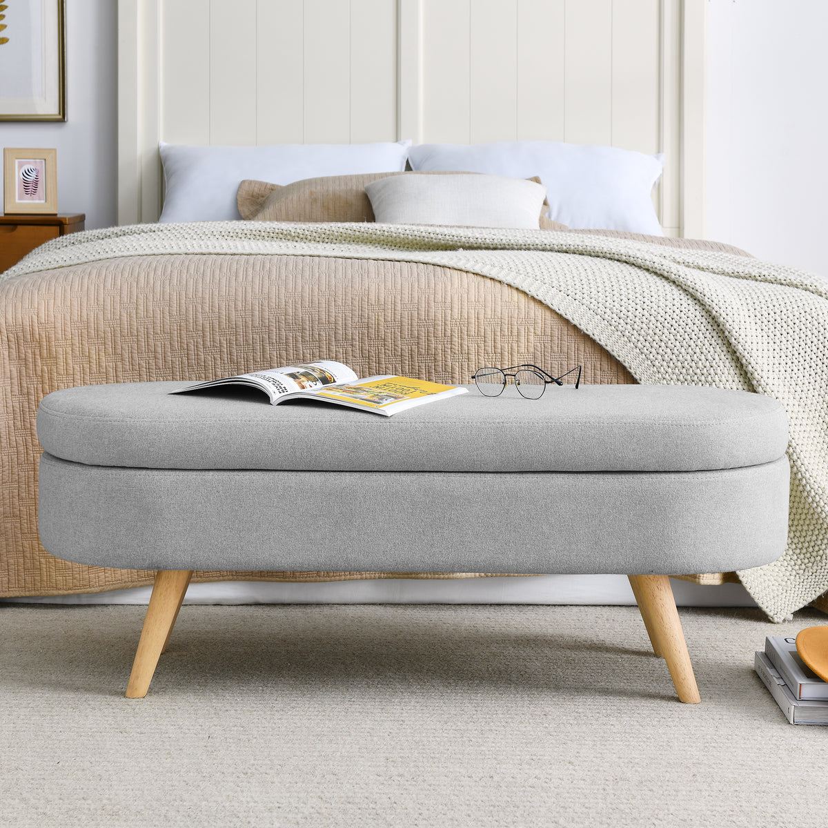 Oval Lift-Top Storage Ottoman – Gray