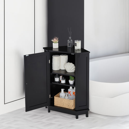 Black Corner Bathroom Storage Cabinet Adjustable Shelves