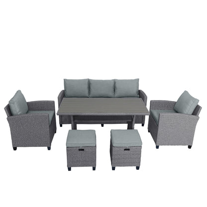 Outdoor Rattan Dining Set (6 pcs) – Gray Mat