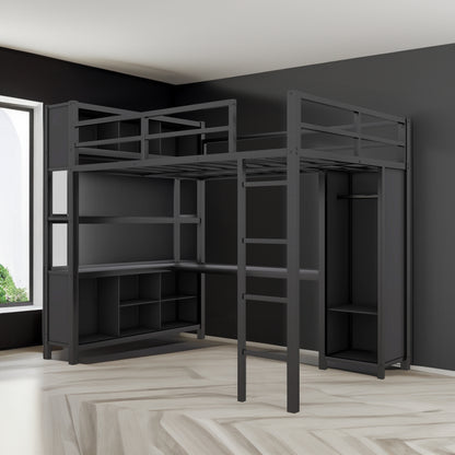 Metal L-Shaped Loft Bed – Black