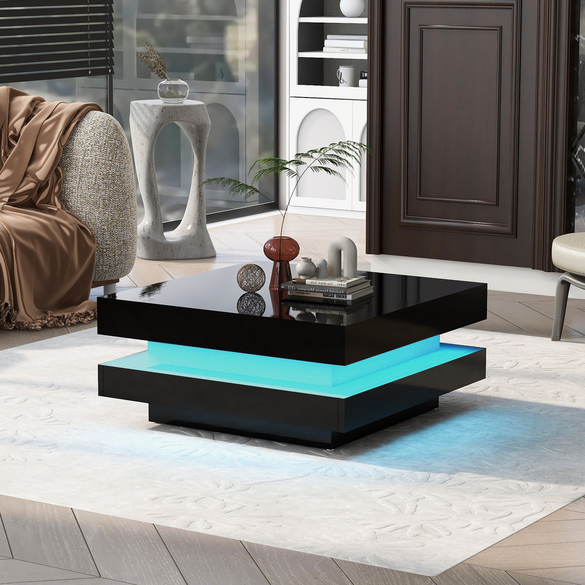 High Gloss Coffee Table with LED Lights Black