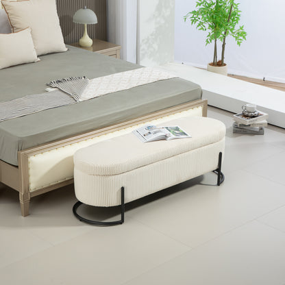 Storage Ottoman Stool – Beige Fabric
