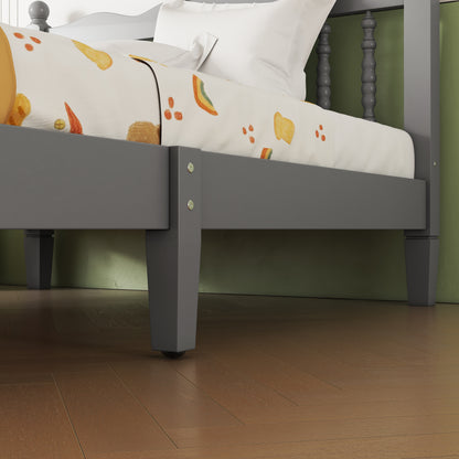 Twin Platform Bed with Slatted Headboard Gray