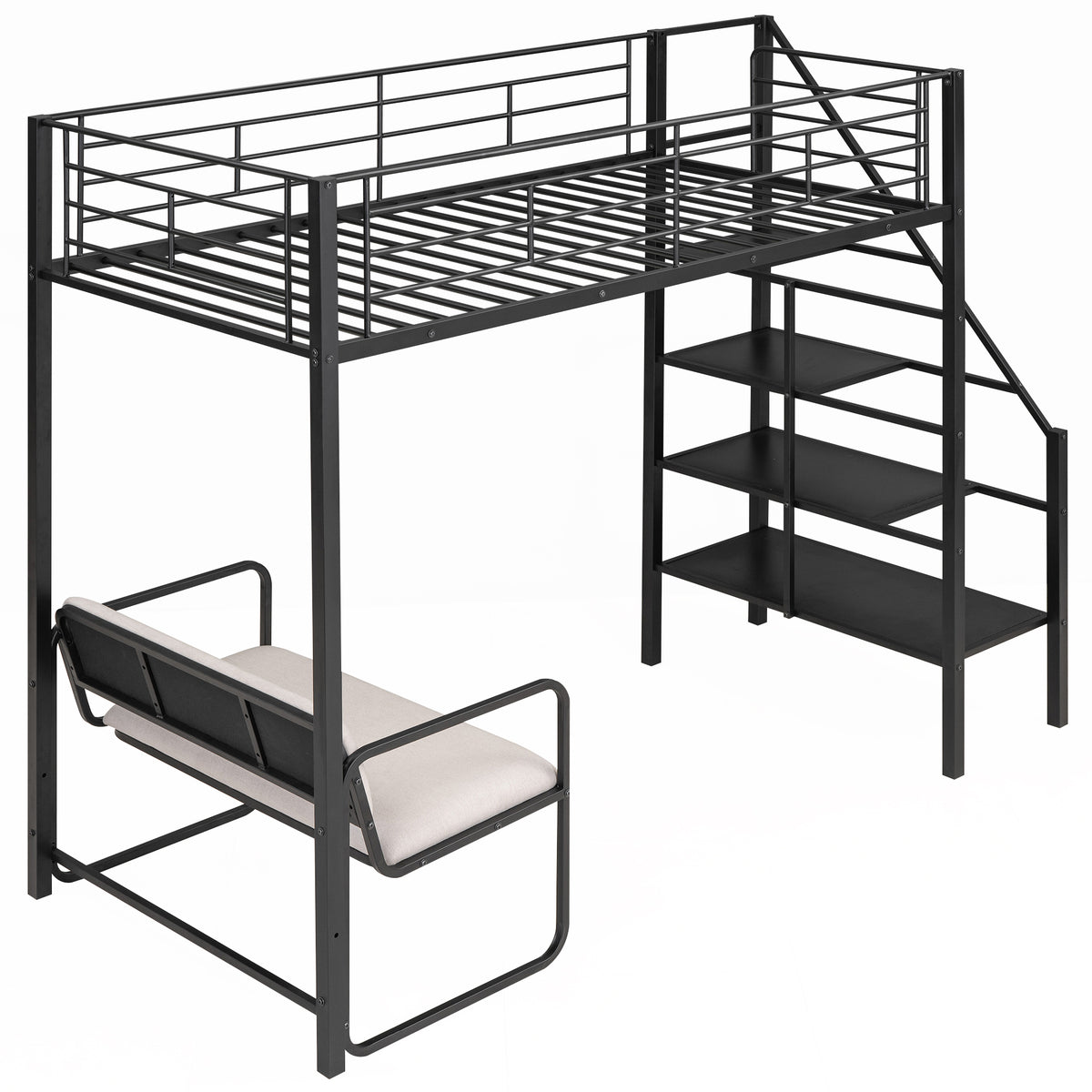 Twin Metal Loft Bed with Storage Black