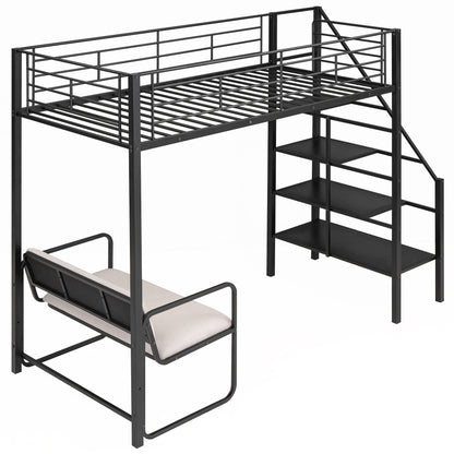 Twin Metal Loft Bed with Storage Black