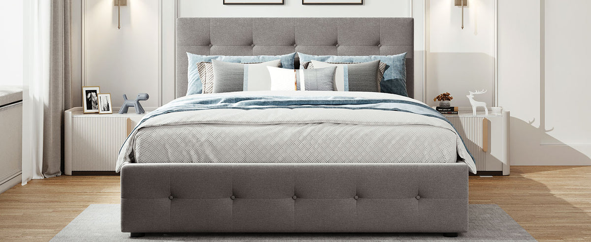 Upholstered Platform Bed Queen Light Gray