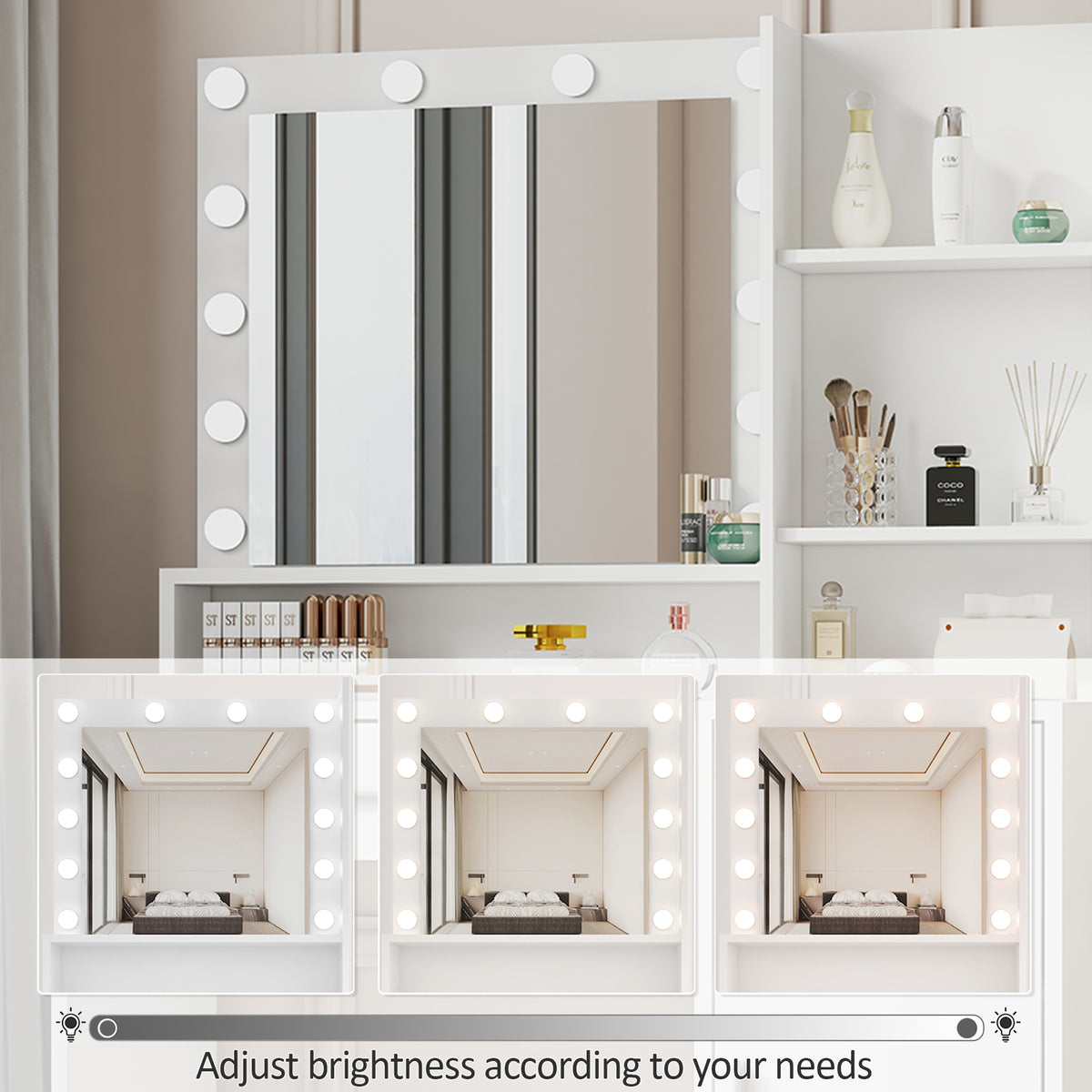 Vanity Storage Console – Tri-Light Mirror Collection
