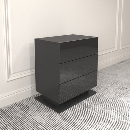 Black 3-Drawer Nightstand with RGB LED Lights – Modern Particle Board End Table with App Control