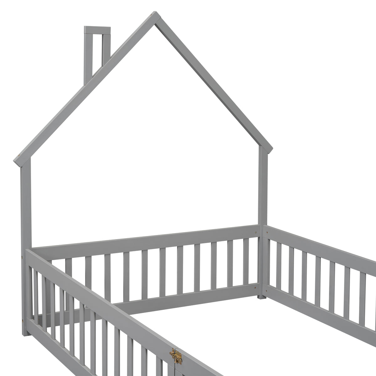 House Frame Bed with Fence Gray