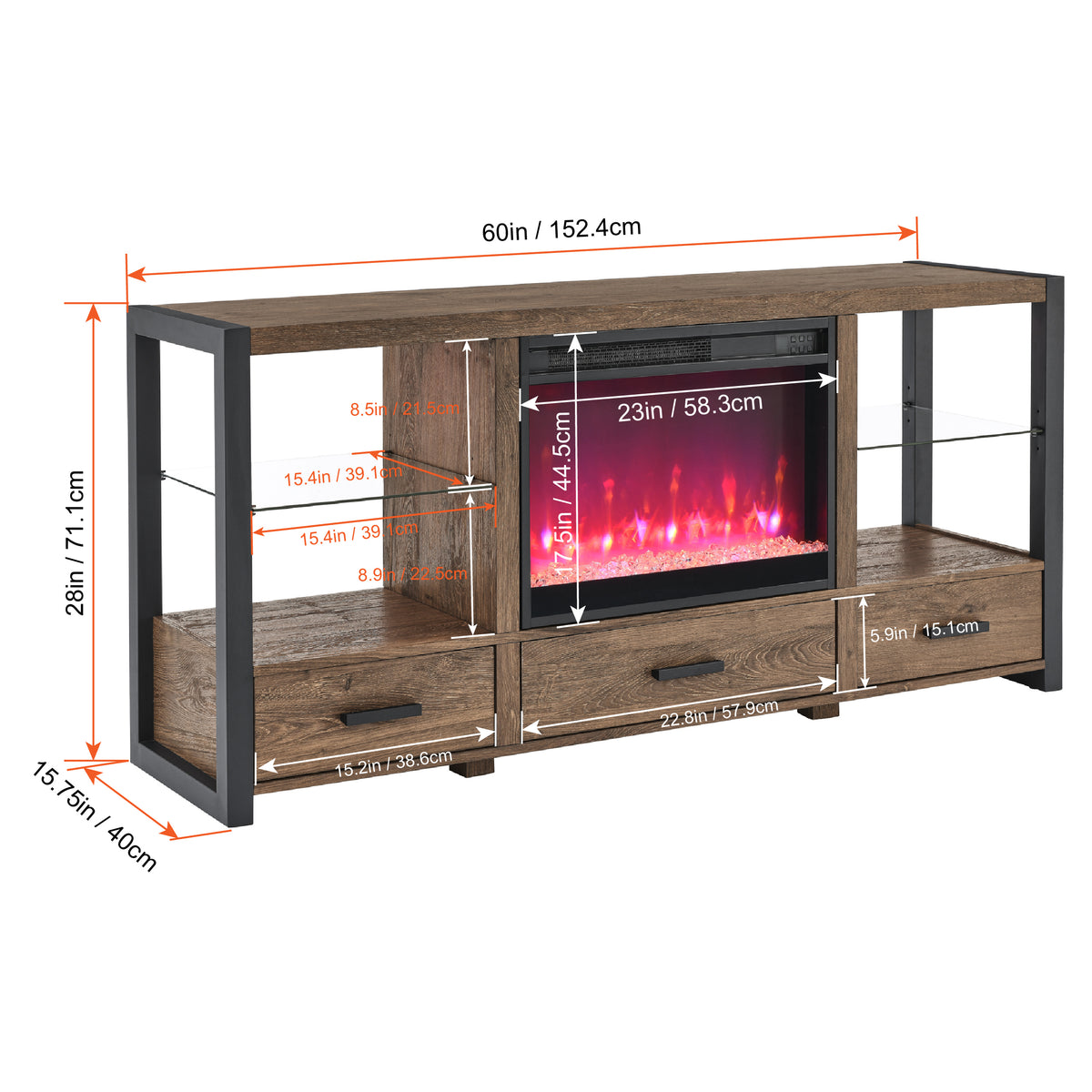 60-Inch Electric Fireplace Media Console Barnwood Finish