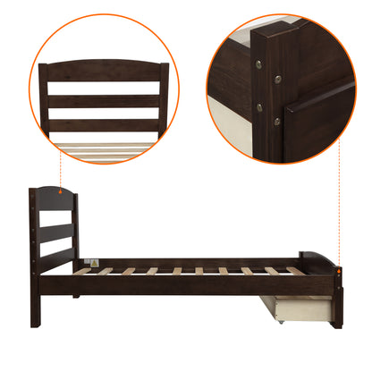Espresso Twin Platform Bed with Storage Drawer
