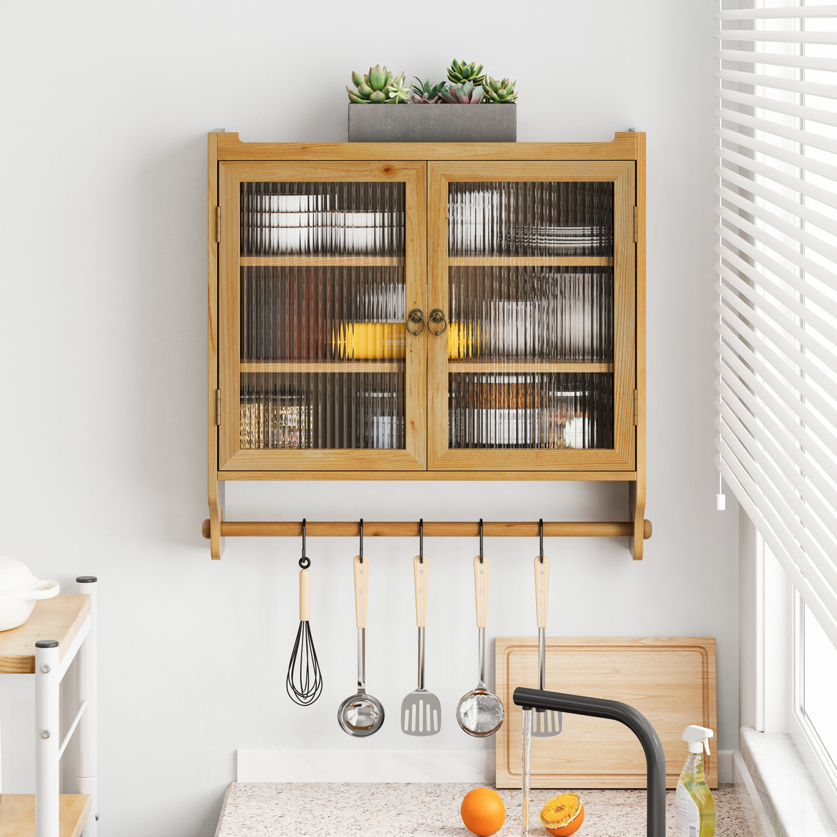 Retro Wood Double Door Kitchen Cabinet with Storage