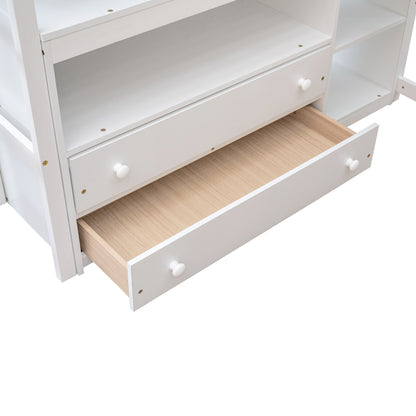 Full Loft Bed with Desk and Drawers White