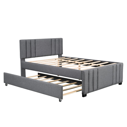 Full Upholstered Bed with Trundle Gray