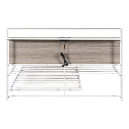 Metal Platform Bed with USB Ports Brown