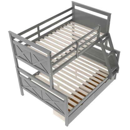 Twin Over Full Bunk Bed with Ladder Gray