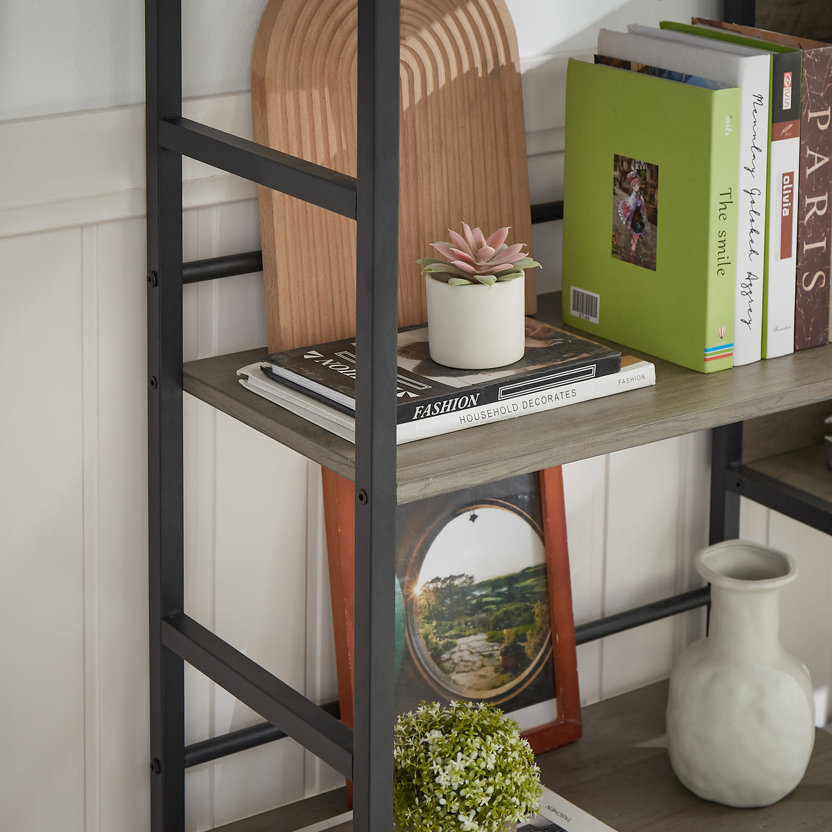 Triple Wide Industrial Bookshelf – Retro Wood & Metal