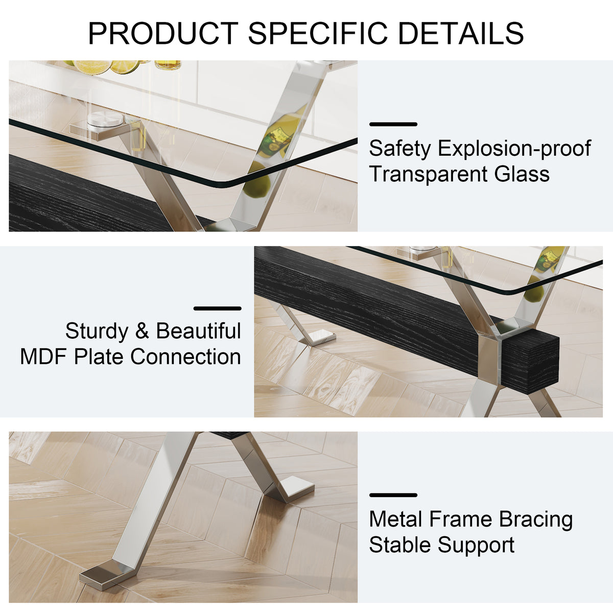 Glass Dining Table – Silver Metal Legs