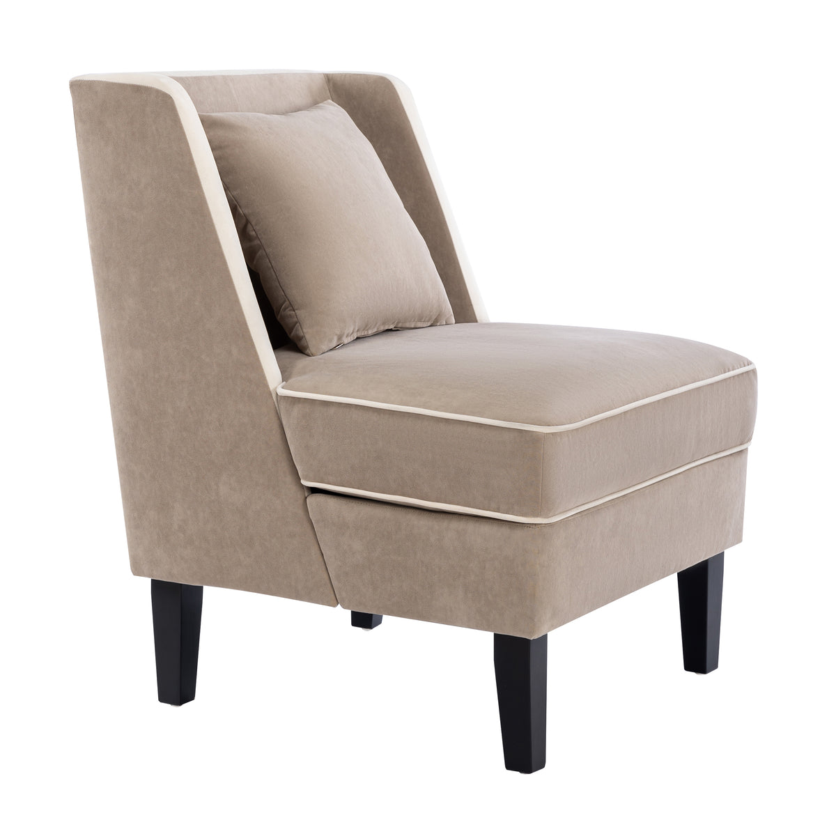 Velvet Wingback Accent Chair – Tan & Cream