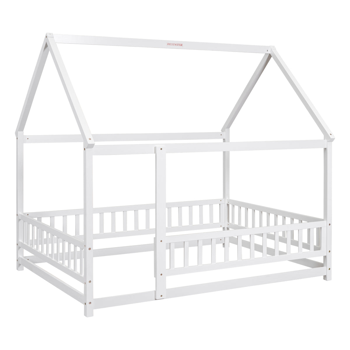 Full Wooden Bed with House Roof Frame White