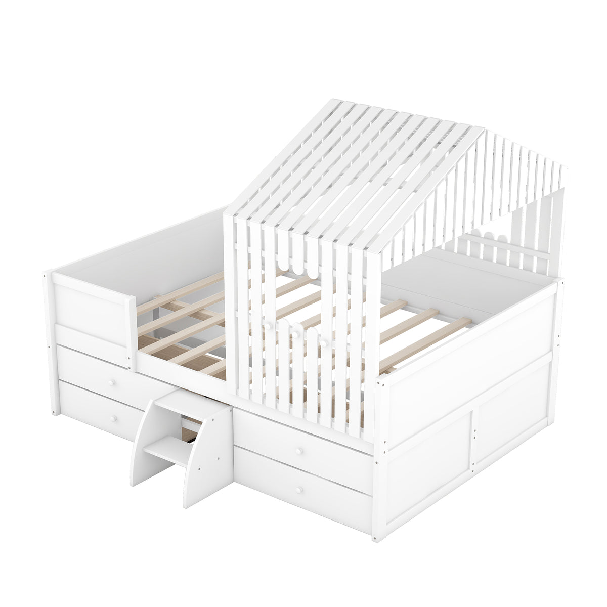 Full Loft Bed with Drawers White