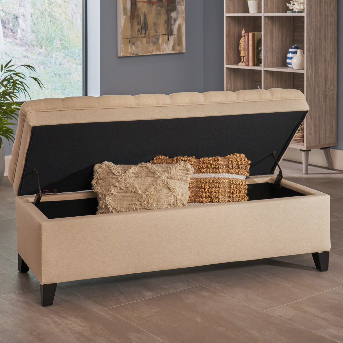 Juliana Velvet Storage Ottoman Beige