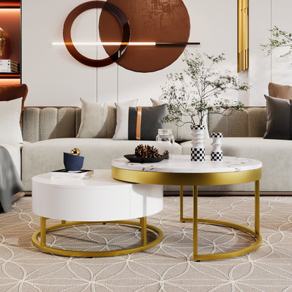 Round Nesting Coffee Table Set White Marble