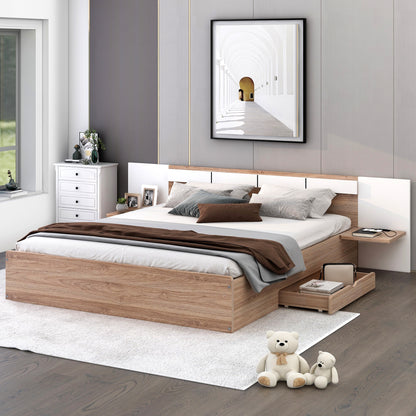 Queen Platform Bed with USB Ports Natural
