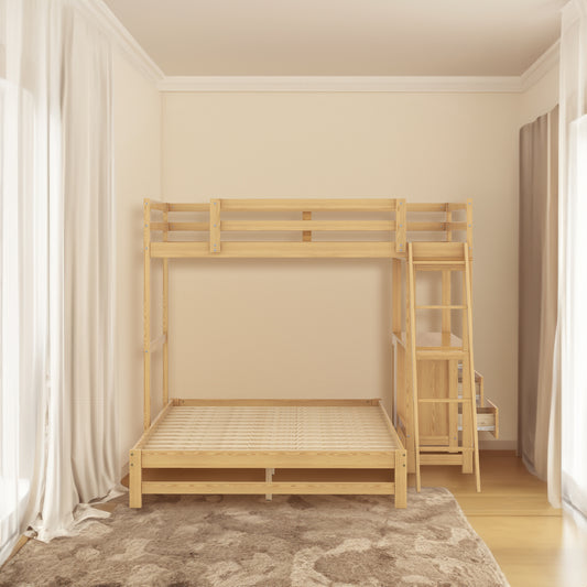 Twin-Full Storage Bunk Bed with Drawers – Natural Wood