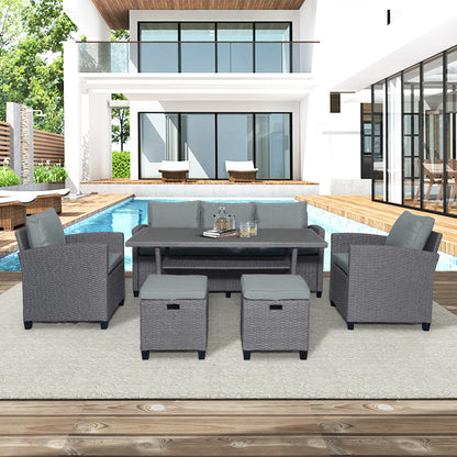 Outdoor Rattan Dining Set (6 pcs) – Gray Mat