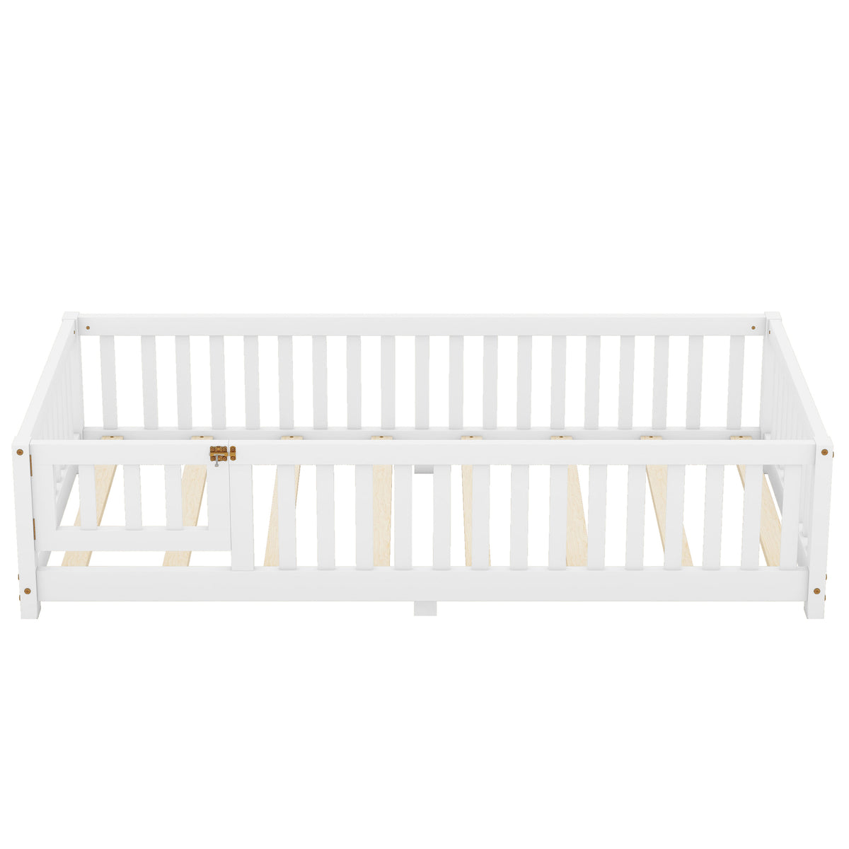 Twin Floor Bed with Guardrails White
