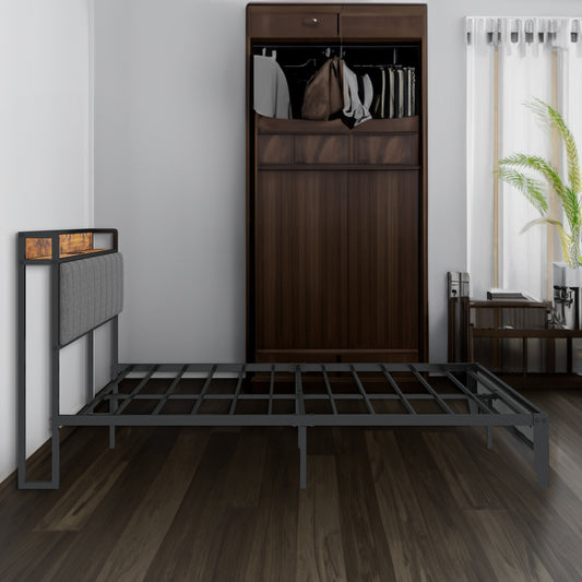 Queen Platform Bed with Charging Station – Grey