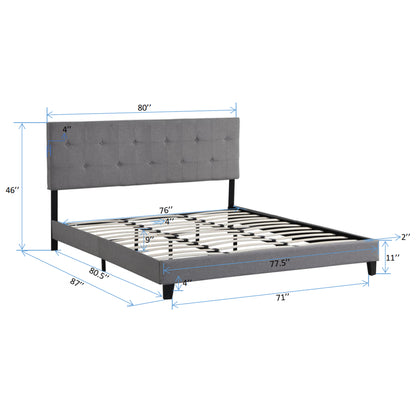 King Upholstered Platform Bed Gray
