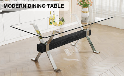 Glass Dining Table – Silver Metal Legs