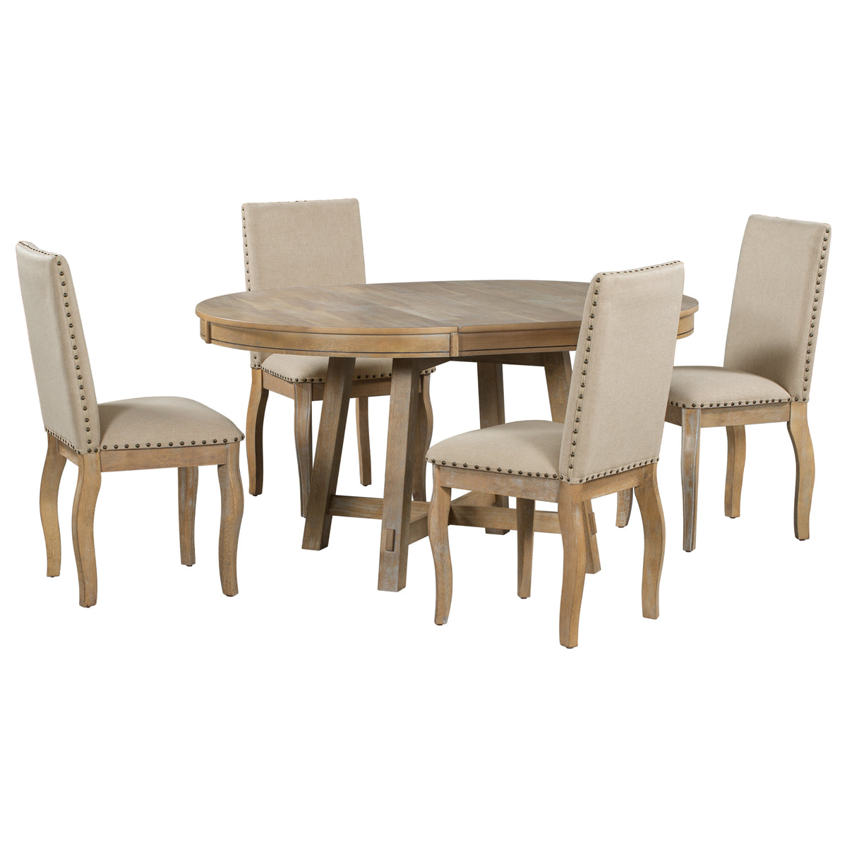 5-Piece Dining Set with Round Table Wood Wash