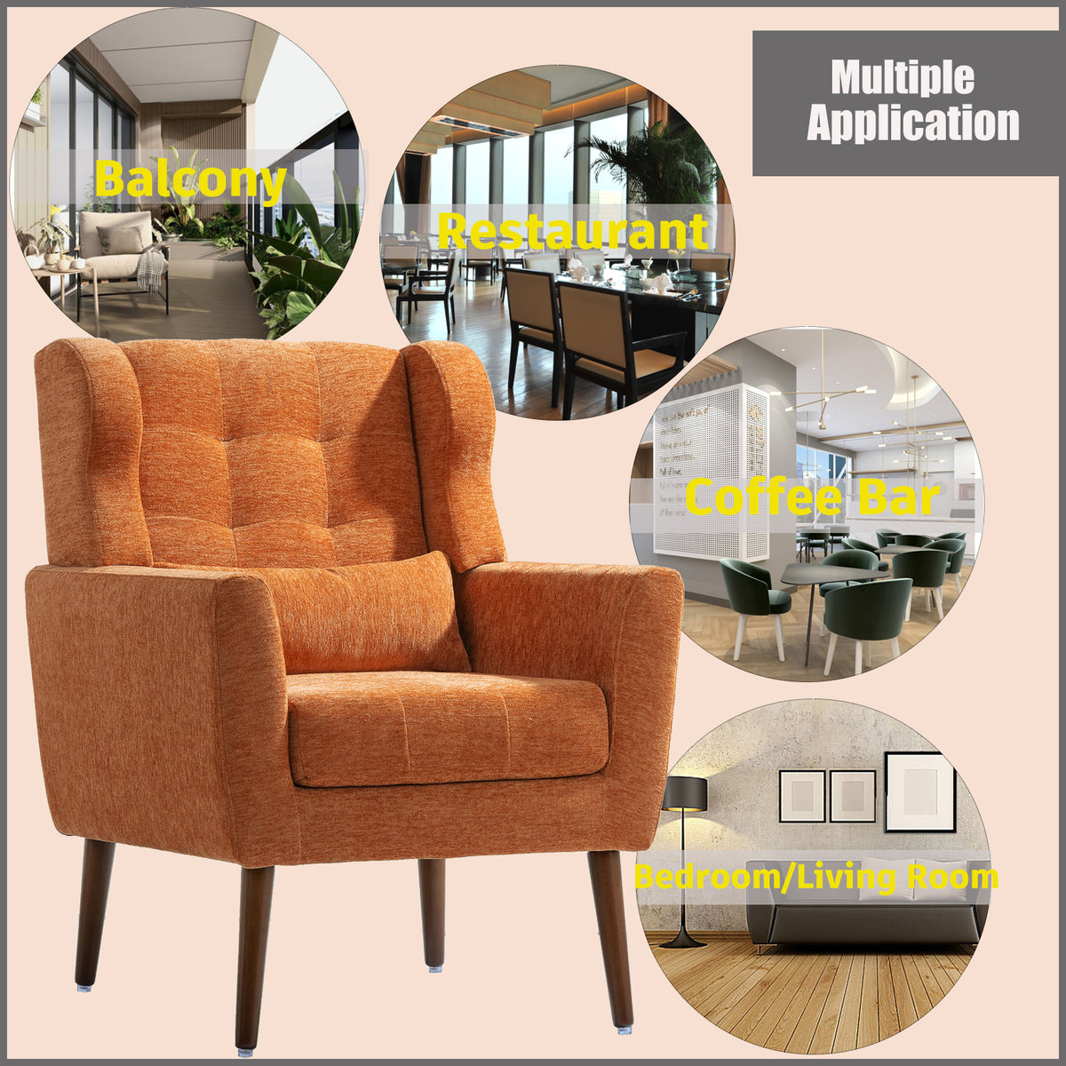 Modern Accent Chair Foam Filled Orange