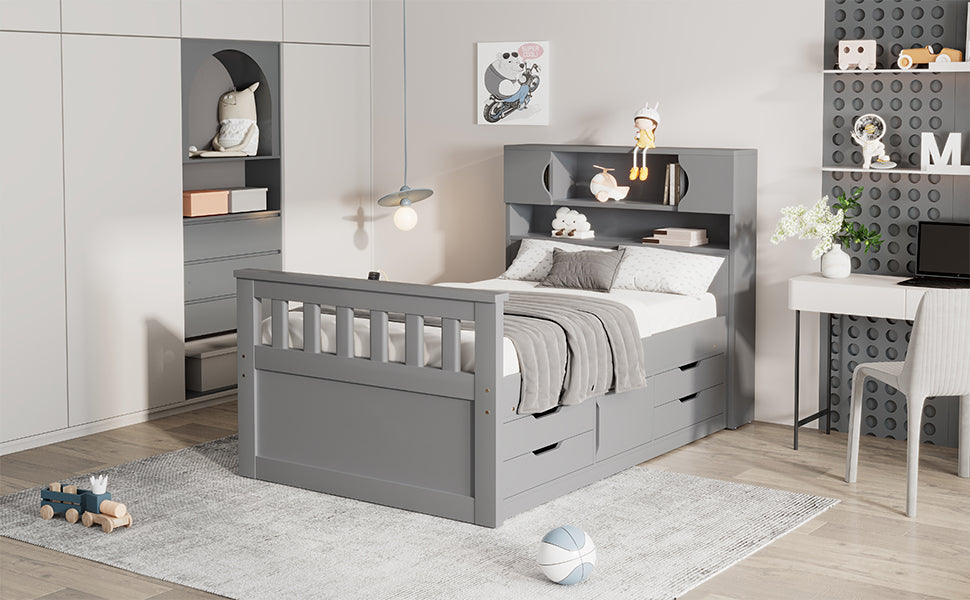 Twin Captain Platform Bed Gray