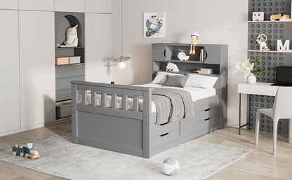 Twin Captain Platform Bed Gray