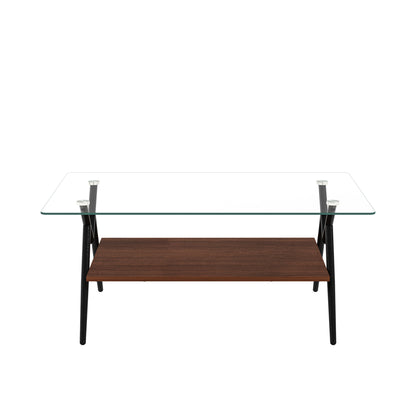 Rectangular Glass Coffee Table with Black Frame