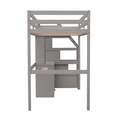 Twin Loft Bed with Storage Gray
