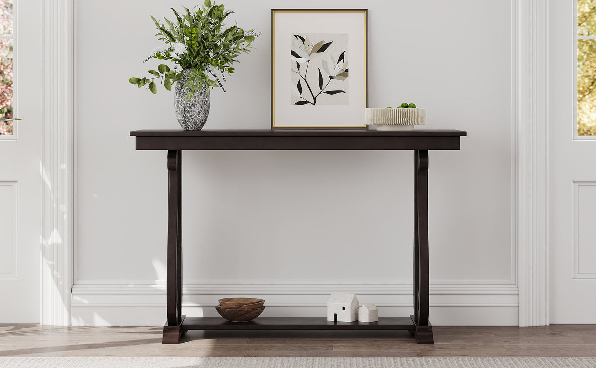 Rustic 48” Wood Console Table – Espresso