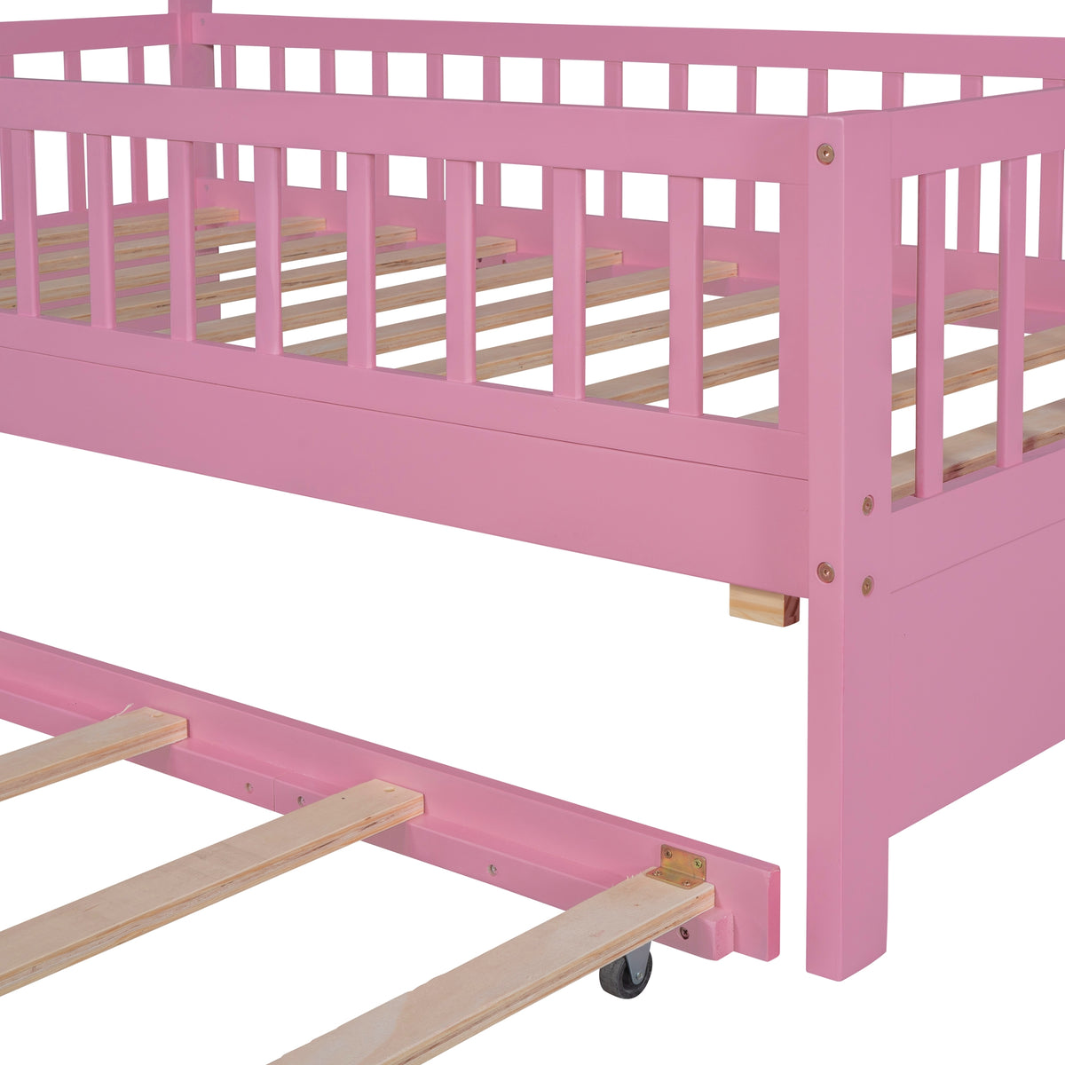 Twin House Bed with Trundle Pink